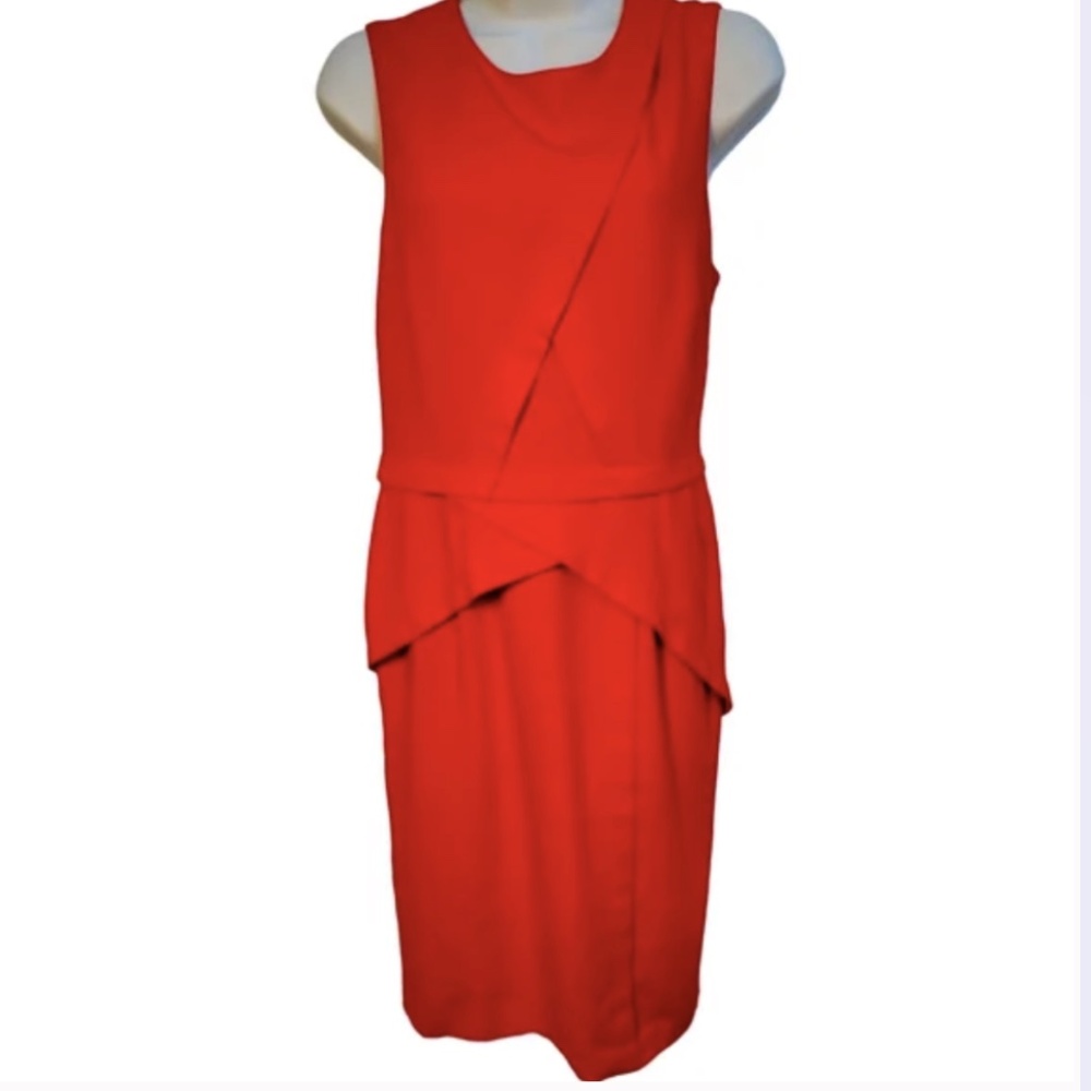 BCBG MaxAzria Asymmetric Overlay Poppy Tomato Red Dress 10